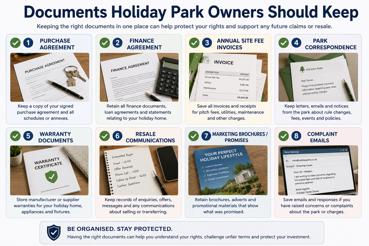 Static caravan agreement issues including pitch terms, park rules and ownership restrictions