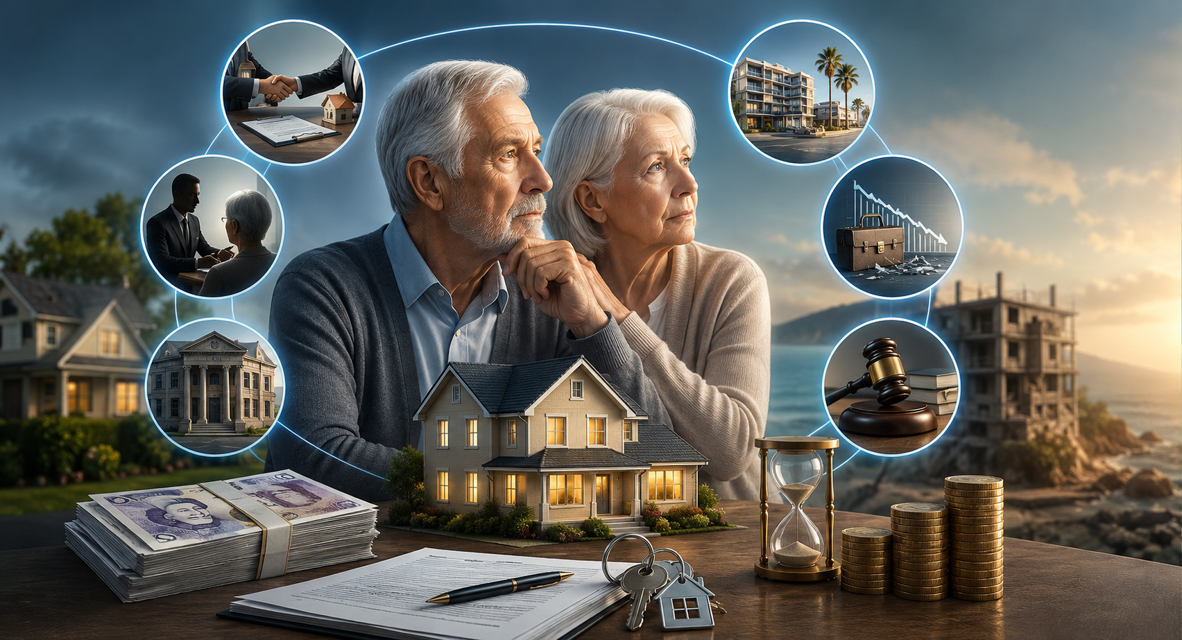 Older homeowners reviewing equity release and investment issues